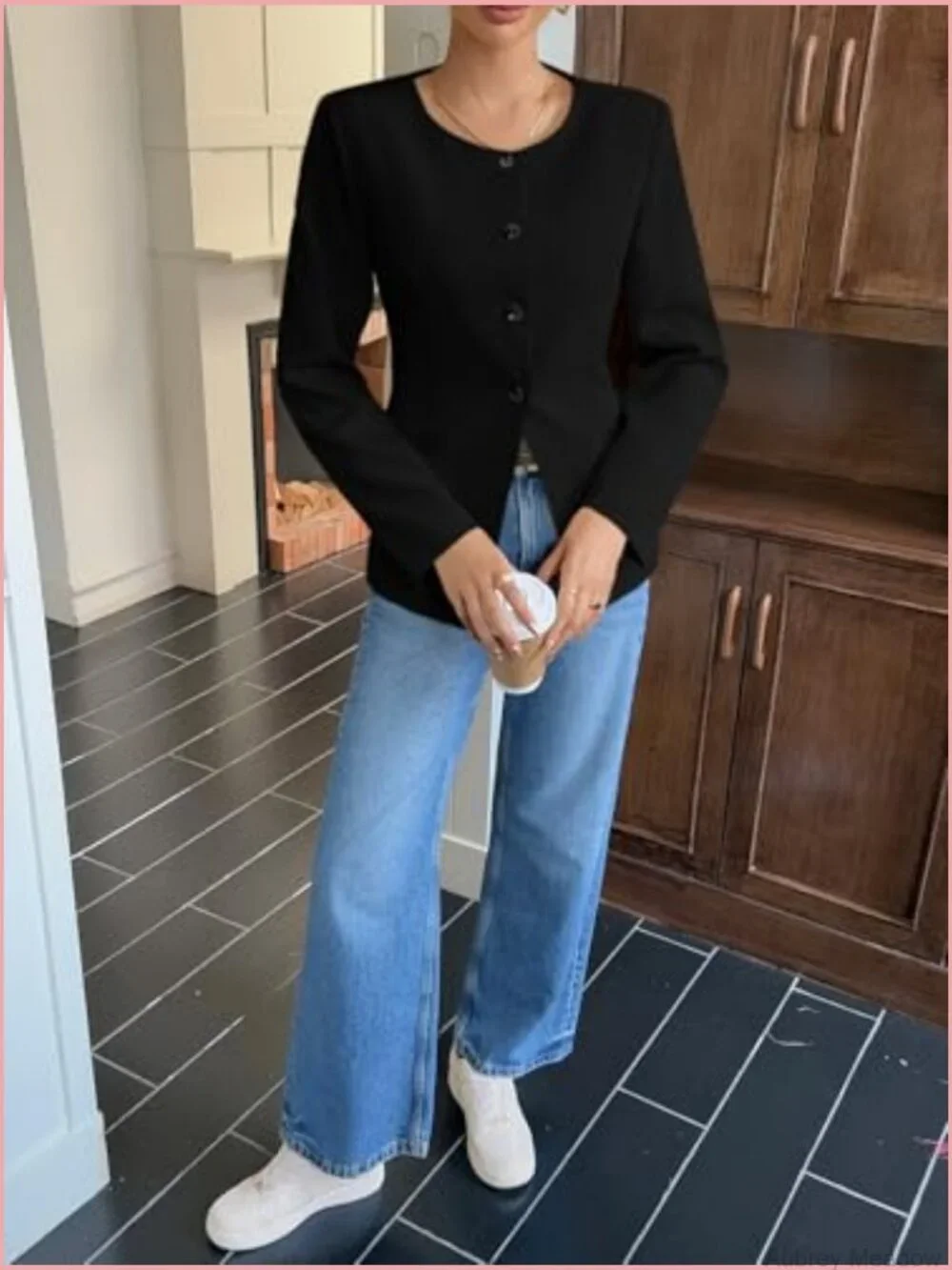 Collarless Split Hem Blazer for Work Office Business Casual Suit Jacket